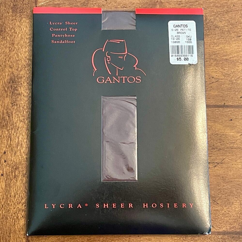Gantos‎ Pantyhose Lycra Sheer Control Top Size: Petite Color:  Brown Sandalfoot